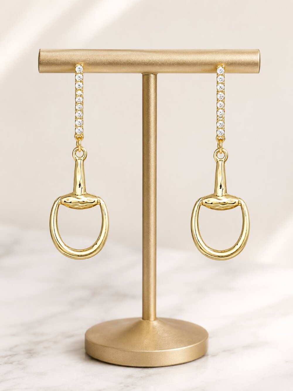 Horsebit 18K Gold Plated Cubic Zirconia Sparkle Western Vibe Earrings Jewelry